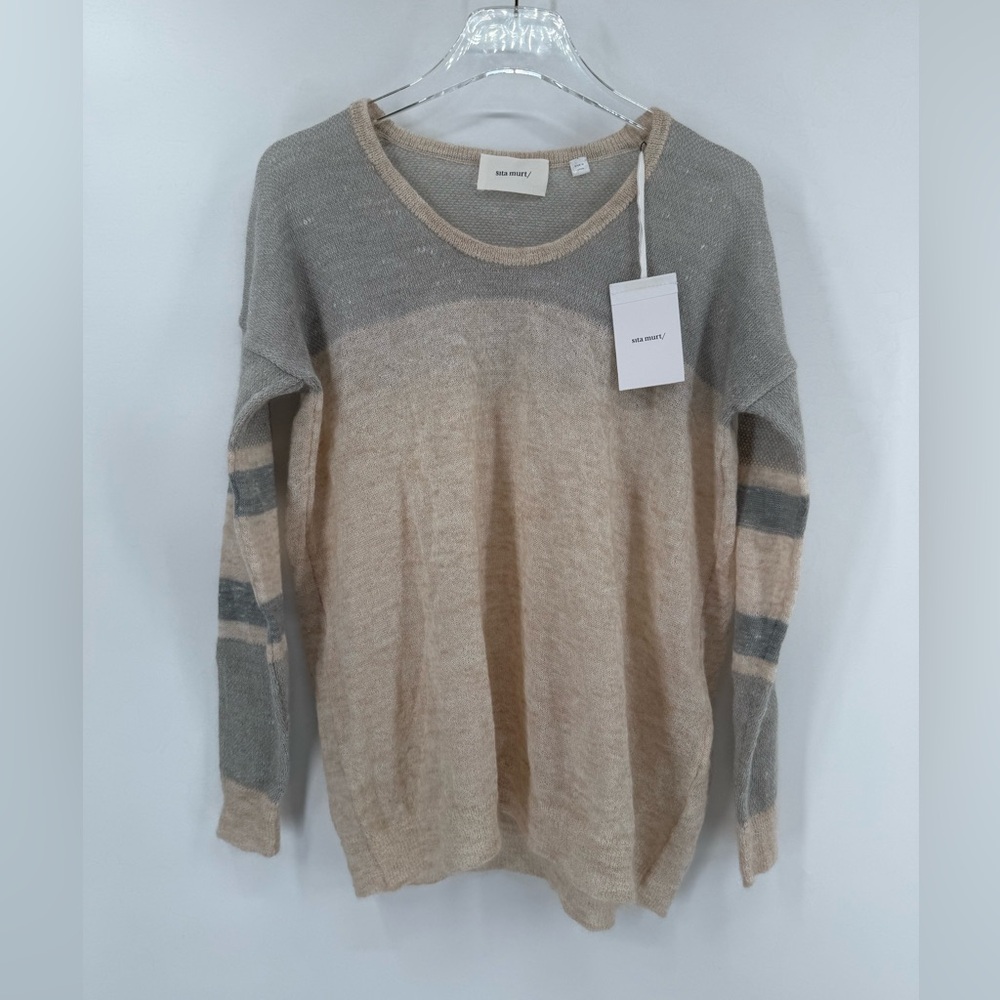 Sita Murt Womens cream and gray Crewneck Sweater size 38 - small NWT